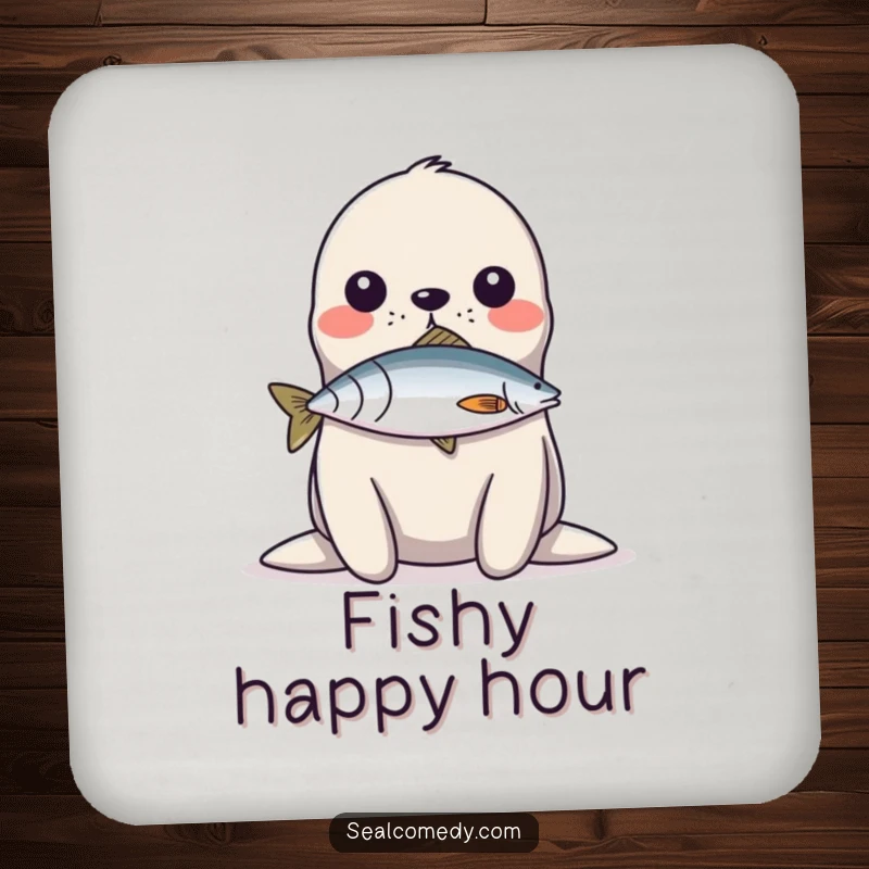 Funny Coaster: A seal balances a fish on its nose, offering humorous surface protection with talent.