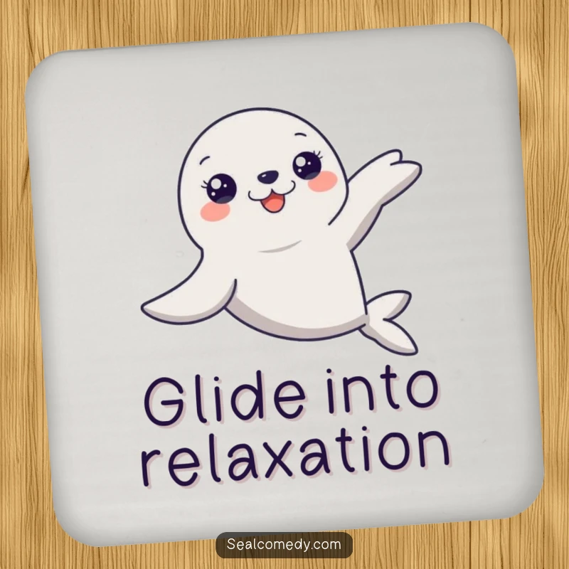 Funny Seal Coaster: A graceful seal glides through water with flippers extended. Protects surfaces with humor, a cute funny gift.