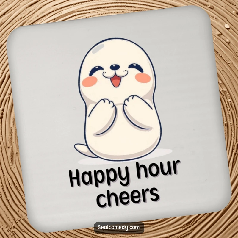 Funny Seal Coaster: A happy seal claps its flippers with pure delight, adding a cheerful and protective touch to your surfaces.