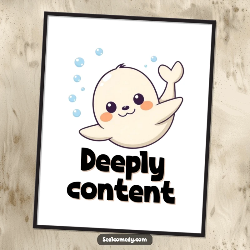 Funny Seal Poster: A happy seal dives underwater with a cheerful expression, creating a humorous and vibrant piece for your wall. Funny gift.