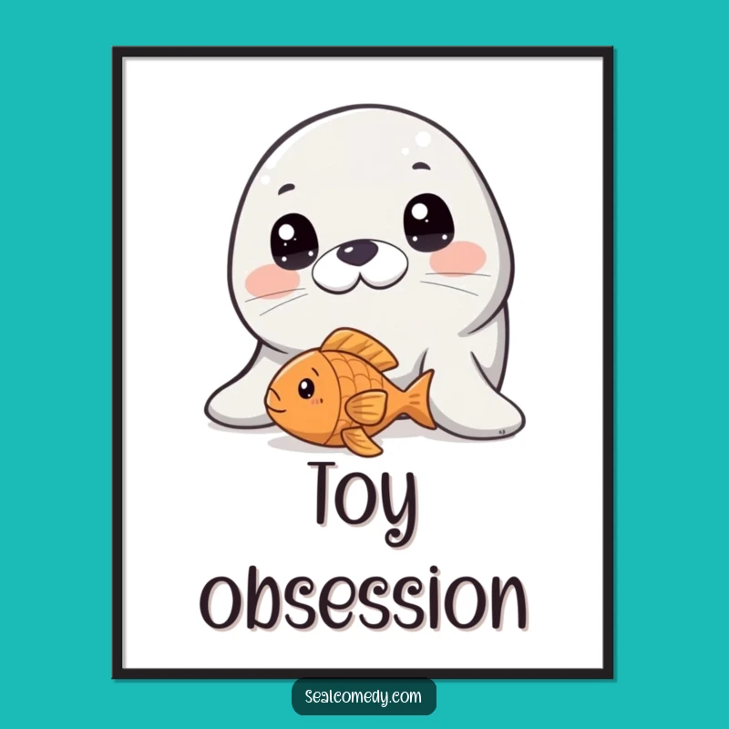 Funny Innocent Seal Fish Toy Poster: Cute Curious Art