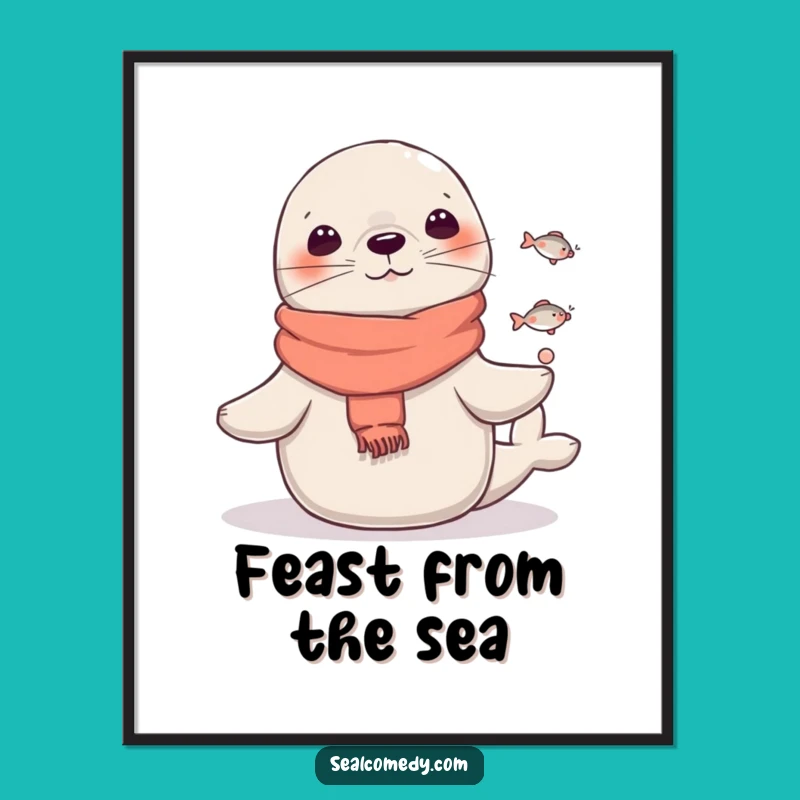 Funny Scarf Seal Juggling Poster: Whimsical Circus Art & Decor