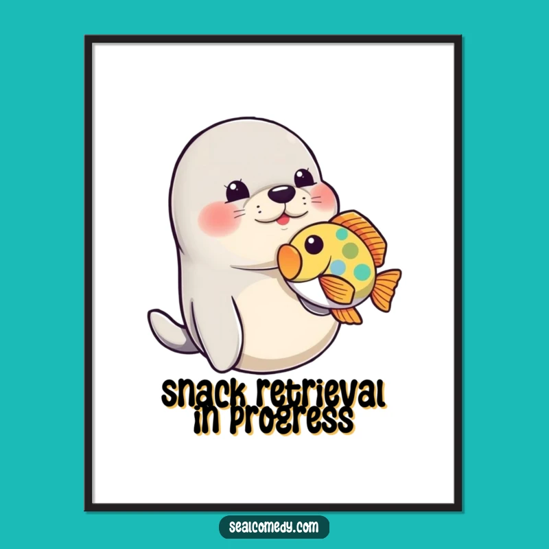 Funny Seal Fish Play Poster: Playful Animal Art Print, Ideal Funny Gift