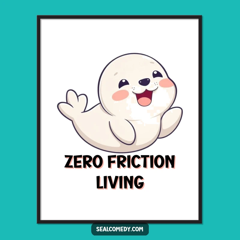 Funny Seal Pup Belly Slide Poster - Joyful Smiling Pup Wall Art Gift