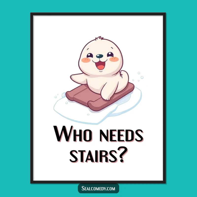 Funny Seal Pup Slide Poster: Joyful Arctic Scene Wall Art Gift