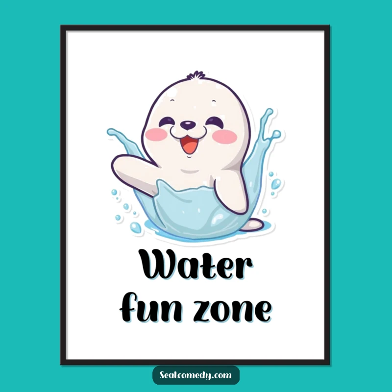 Funny Seal Splashing Poster: Joyful Water Art, Perfect Wall Funny Gift!