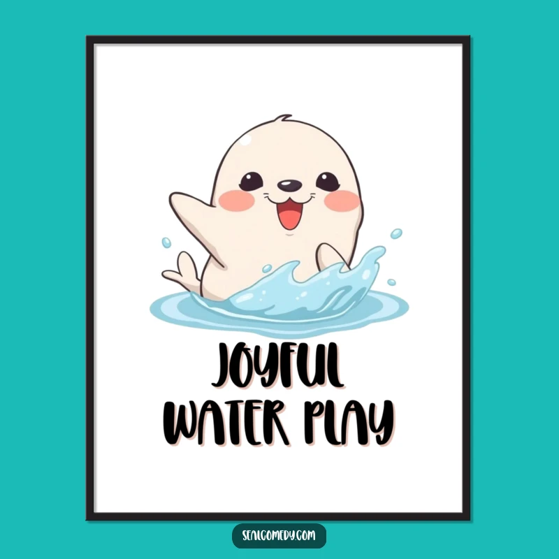 Funny Seal Splash Poster: Water Fun Art, Perfect Gift for Playful Spaces