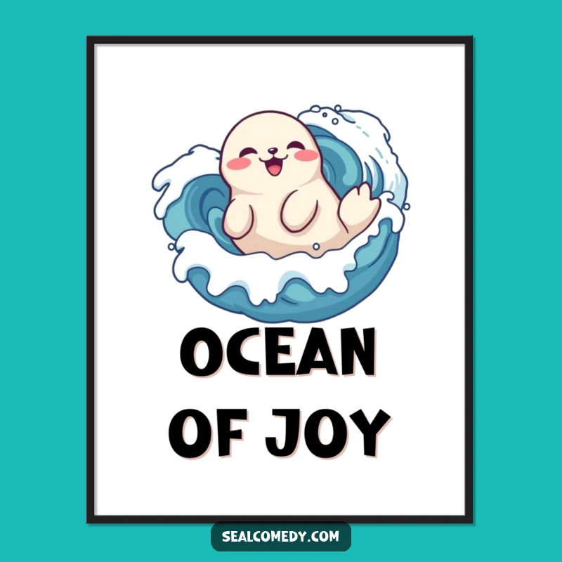 Funny Seal Roll Poster - Playful Wave Delight Ocean Art