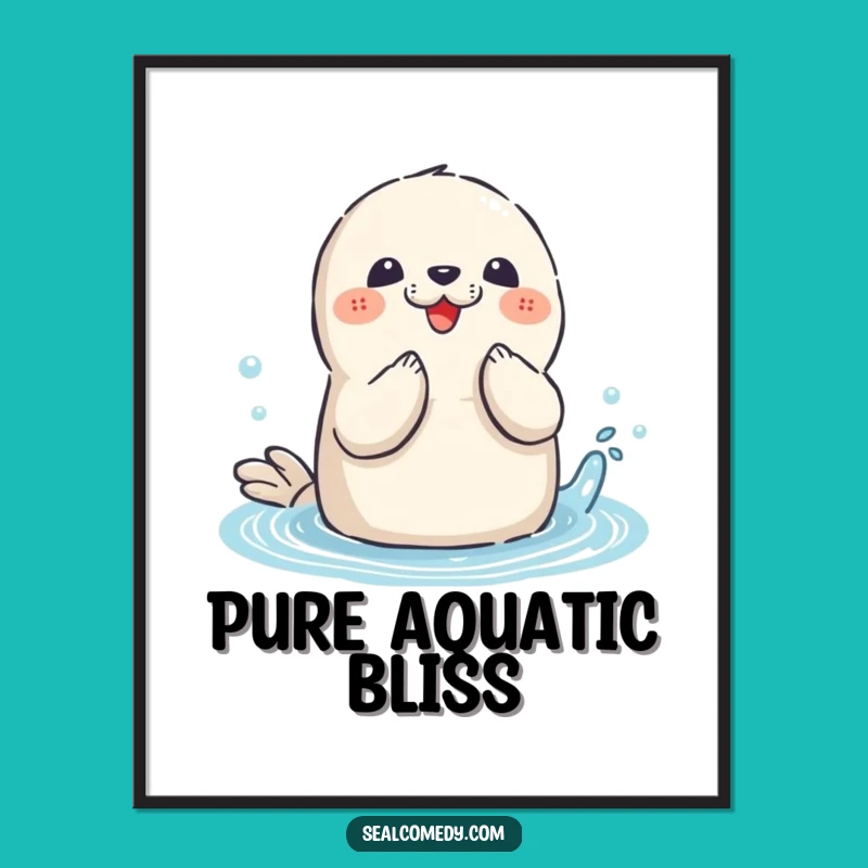 Funny Seal Splashing Poster: Cheerful Ocean Art Print, Perfect Funny Gift