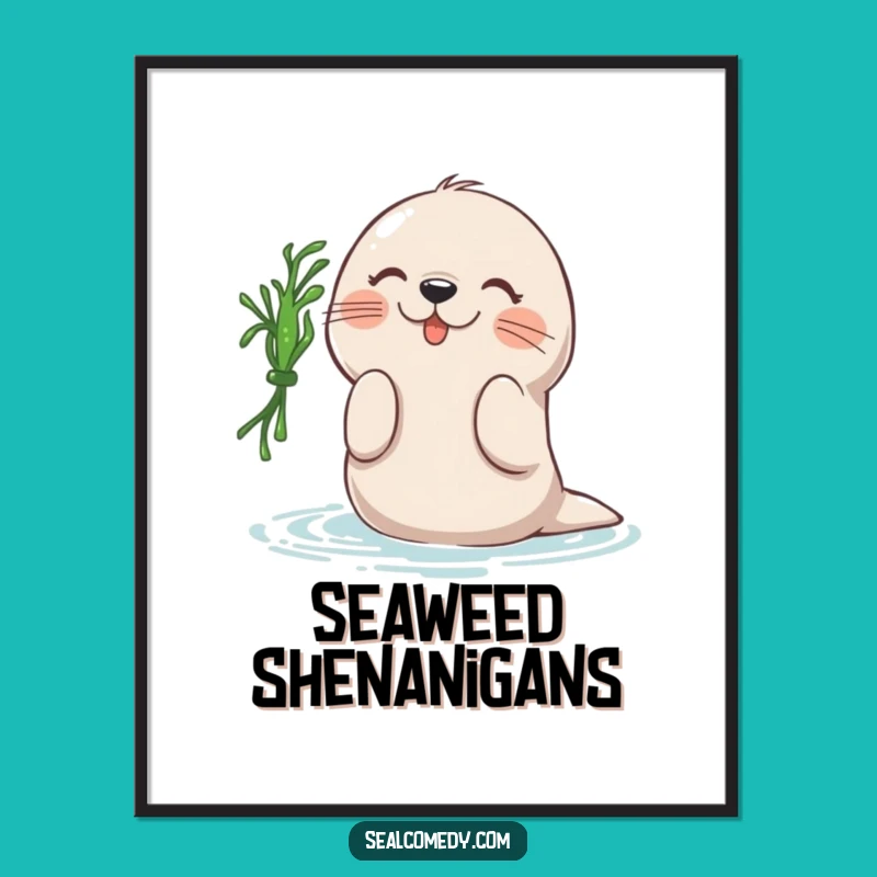 Funny Seal Seaweed Batting Poster: Playful Ocean Art, Hilarious Funny Gift