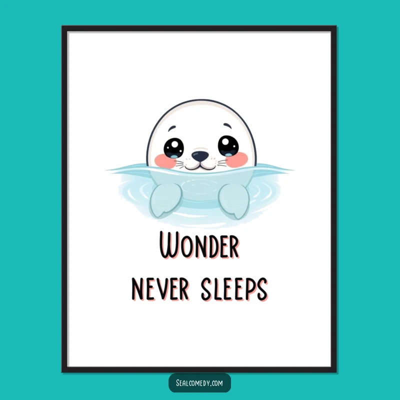 Funny Curious Seal Pup Poster - Wide-Eyed Peek Wall Art Gift