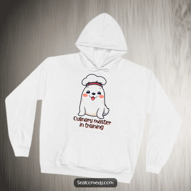 Funny hoodie featuring a cute seal wearing a chef hat, offering warmth and a dose of culinary humor.