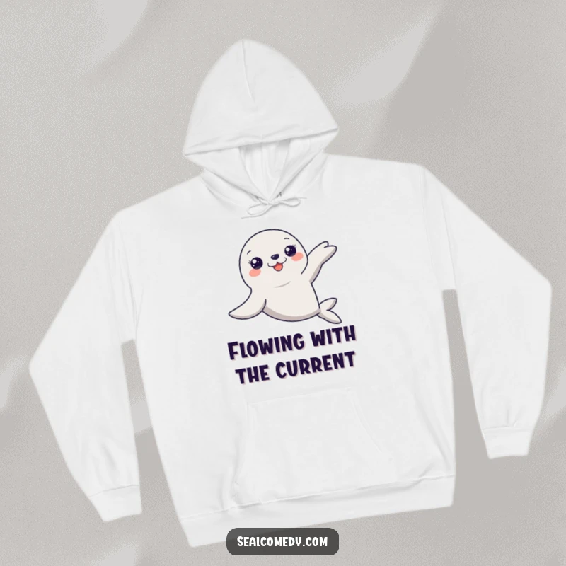 Funny Seal Hoodie: A graceful seal glides through water with flippers extended. Cozy and elegant, a perfect funny gift.