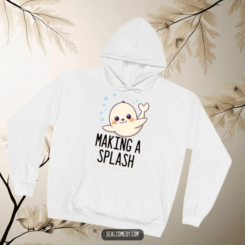 Funny Seal Hoodie: A joyous seal dives underwater, its happy expression radiating positivity. Cozy and humorous funny gift for sea lovers.