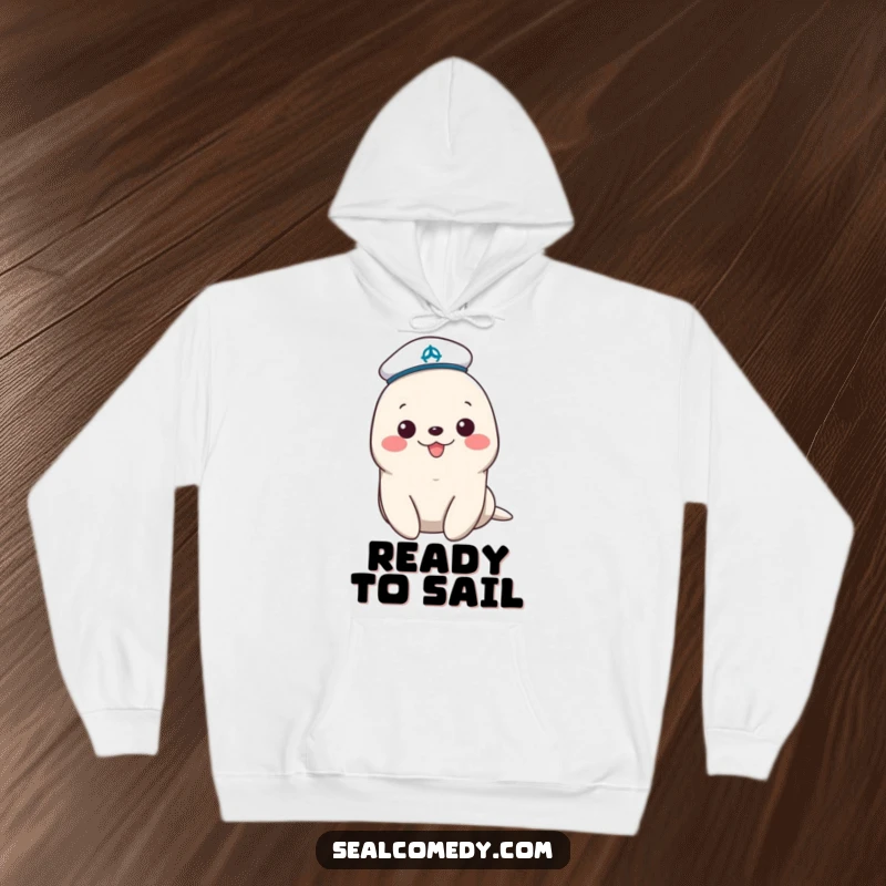 Funny sailor seal hoodie with a tiny hat, offering cozy comfort and cheerful nautical charm for anyone who loves the ocean and cute animals.