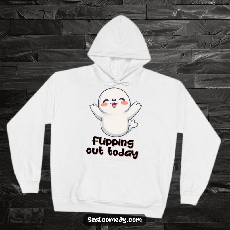 Funny Hoodie showcasing a seal in mid-dance, flippers raised, radiating pure happiness and warmth.