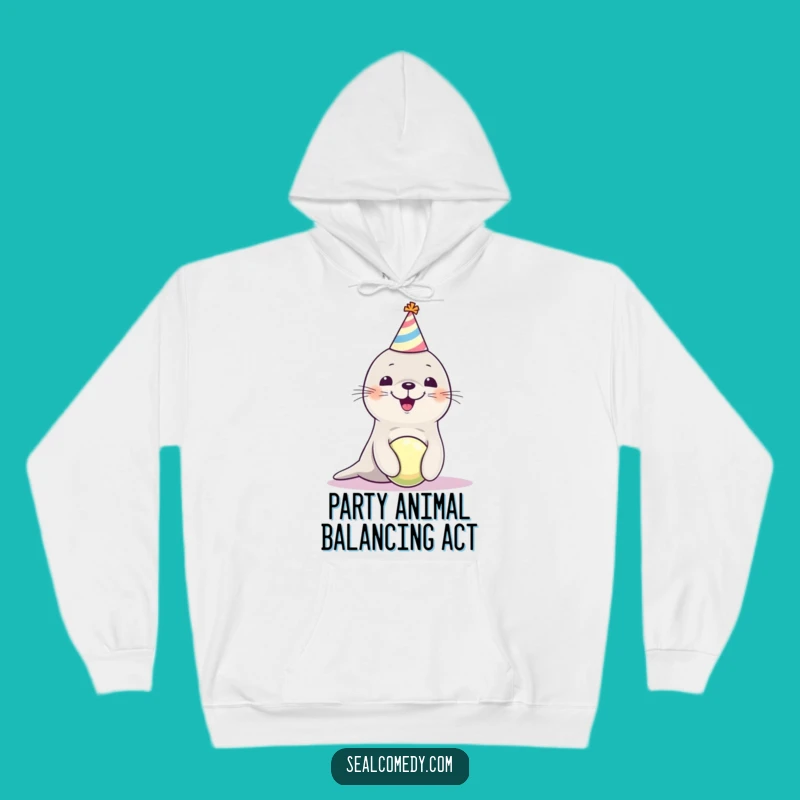 Funny Seal Pup Party Hat Hoodie - Cozy Juggling Ball Sweatshirt Gift