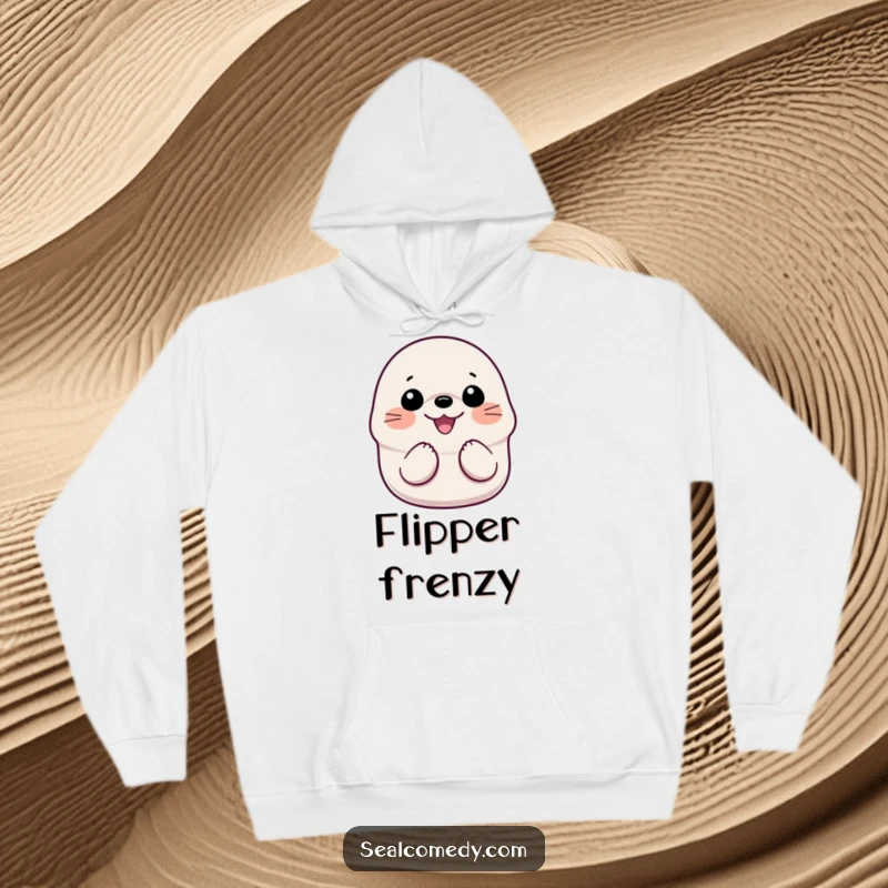 Funny Smiling Seal Hoodie: A warm, comfortable hoodie showcasing a happy seal with flippers clapping together in pure delight.