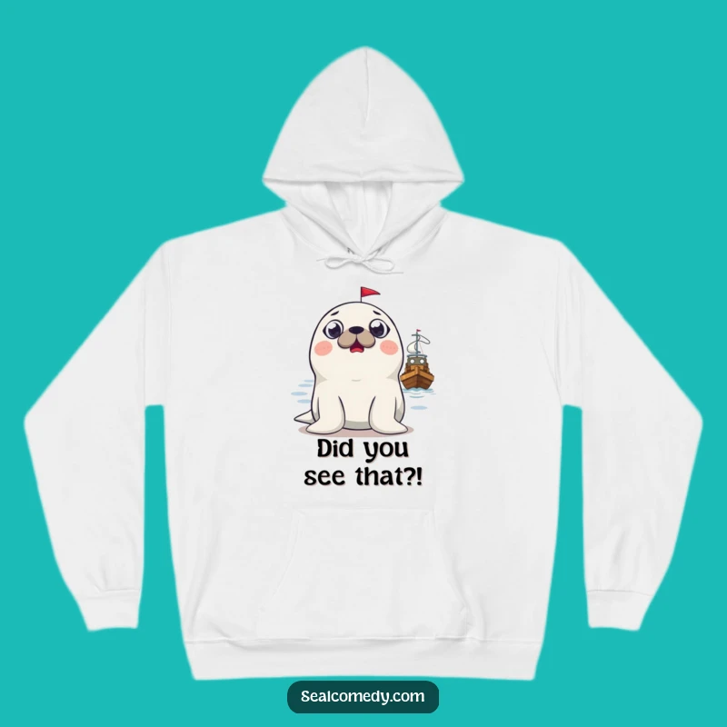 Funny Surprised Seal Hoodie: Warm & Comical Reaction to Boat, Great Funny Gift