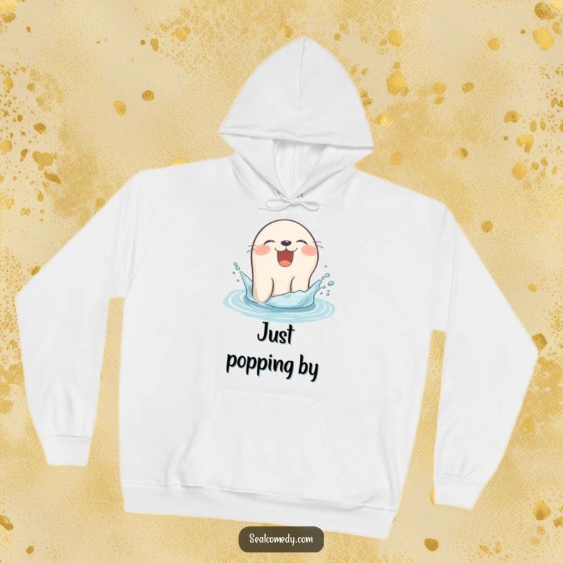 Funny seal hoodie giggling as it pops its head out of the water with a splash, a joyful marine mammal.