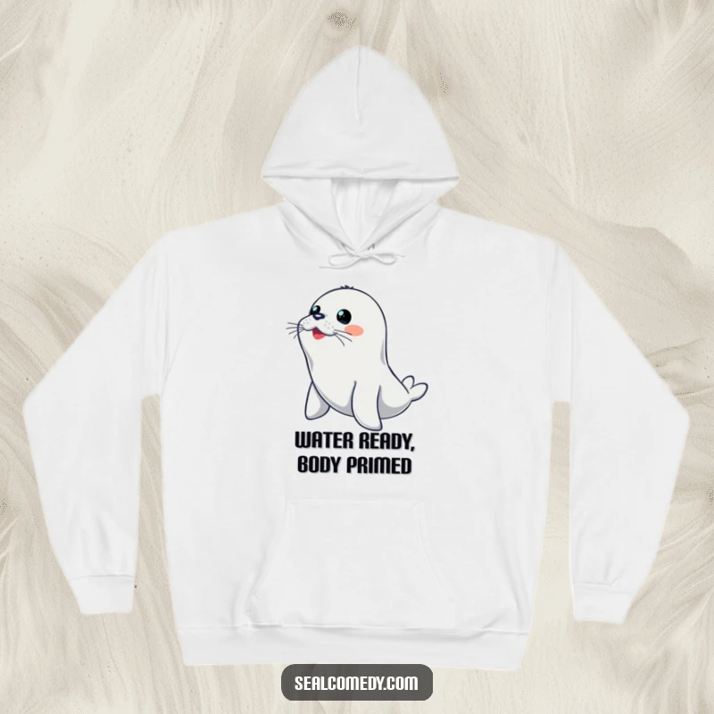 Funny seal hoodie showing a seal ready to dive, embodying alertness and a playful spirit for marine life lovers.