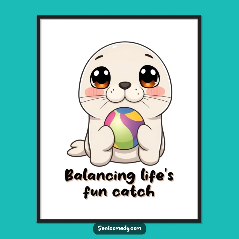 Free Printable Seal Wall Art: Cute Balancing Act Funny Art for Kids Room Download