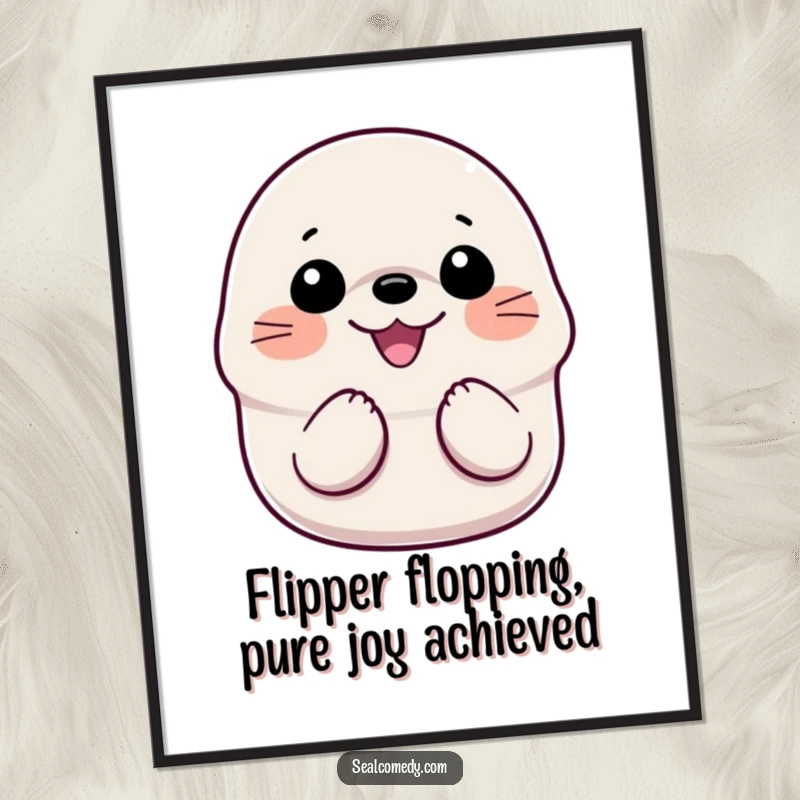 Funny Free Printable Wall Art: A cheerful seal with a big smile gleefully clapping its front flippers together.