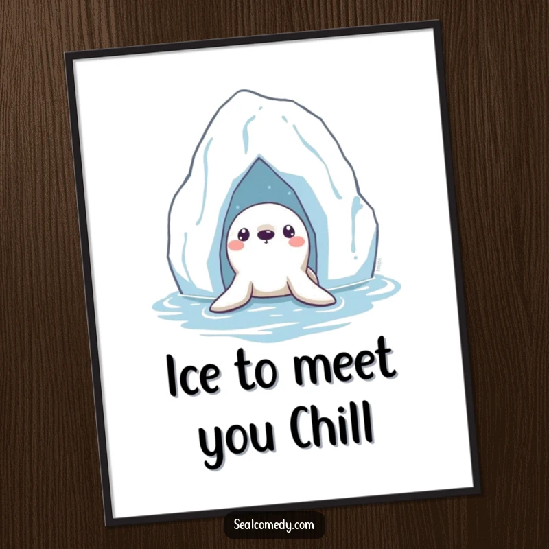 Funny Free Printable Seal Wall Art: Curious seal peeking from iceberg, arctic theme, whimsical decor.