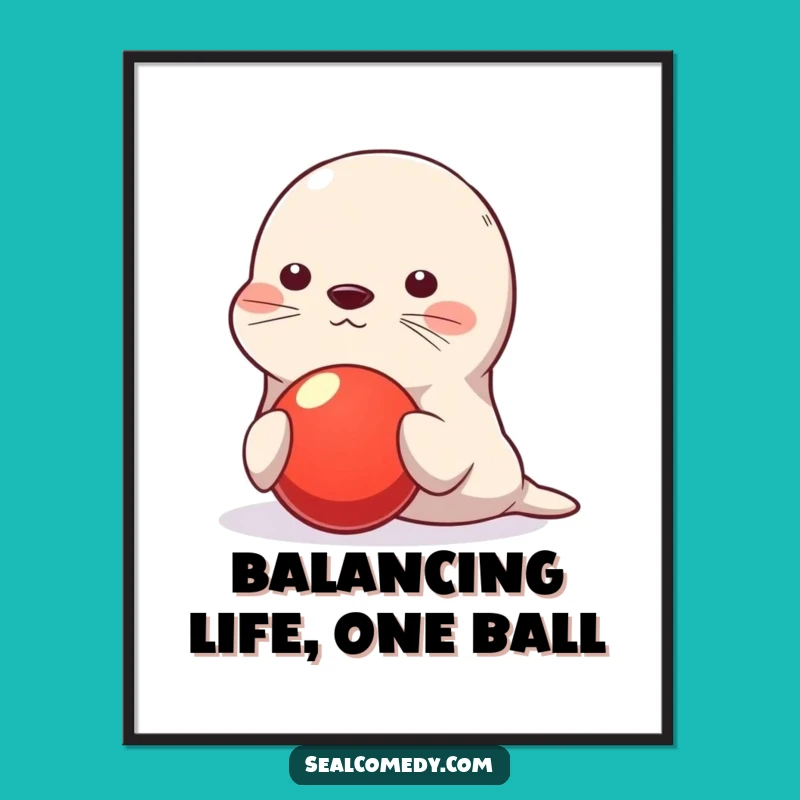 Funny Free Printable Wall Art: Balancing Seal Ball Character - Cute Downloadable Decor!