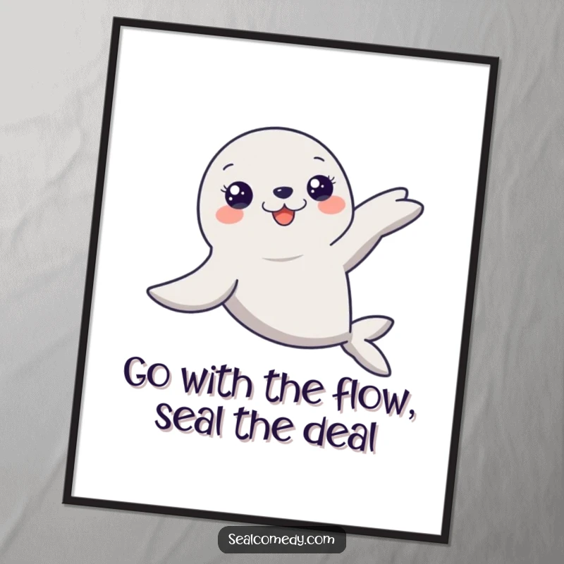 Free printable wall art depicting a seal with flippers extended, gracefully gliding through the water.