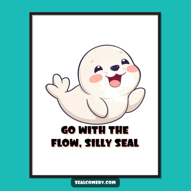 Free Printable Wall Art: Playful Seal Pup Belly Slide Humorous Downloadable Decor