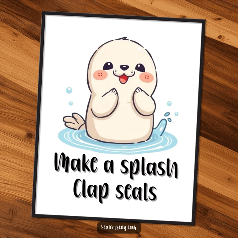Funny Free Printable Seal Wall Art: Playful seal clapping flippers, enjoying a splash, cheerful decor.