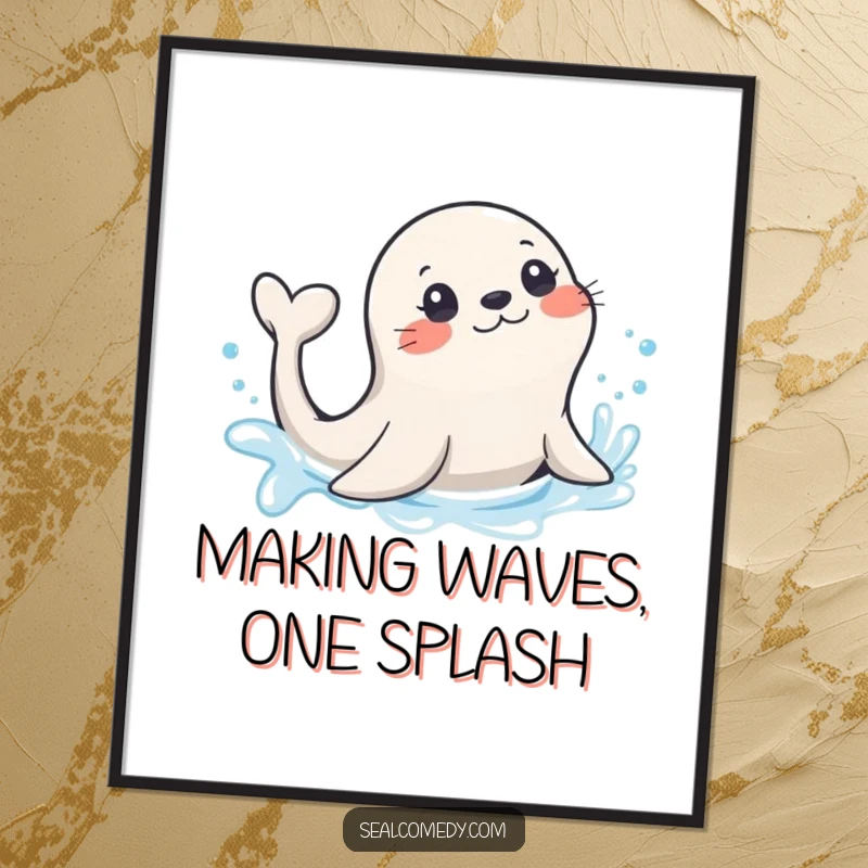 Funny Free Printable Wall Art: A seal with a playful tail flick splashes in sparkling water, looking joyful.