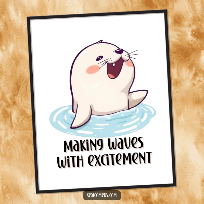 Funny Free Printable Wall Art: Seal surfacing from water, barking enthusiastically for a playful, humorous vibe.