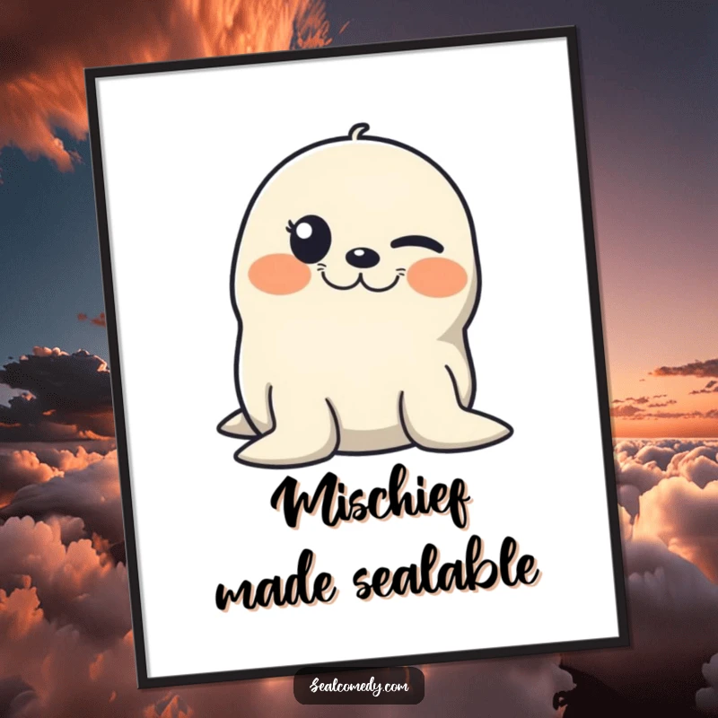 Funny free printable wall art: A seal winking with a mischievous grin, adding a touch of playful personality and humor to any room.