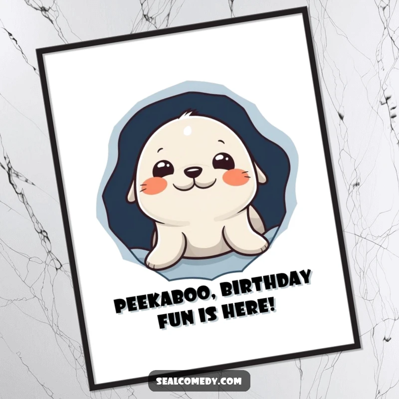 Funny Free Printable Wall Art: Curious seal character peeking from an ice hole, adding a touch of playful mystery.