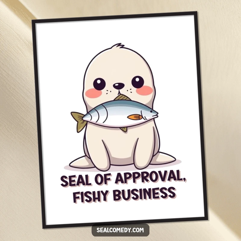 Funny Free Printable Wall Art: A seal demonstrating incredible balance by holding a fish on its nose.