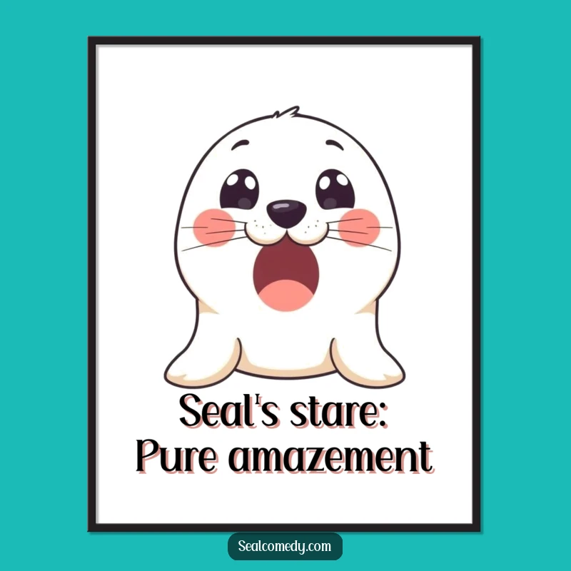 Free Printable Excited Seal Wall Art: Innocent Eyes, Funny Downloadable Decor!