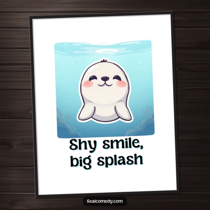 Funny Free Printable Wall Art: A cute seal with a shy smile peeking playfully from underwater.
