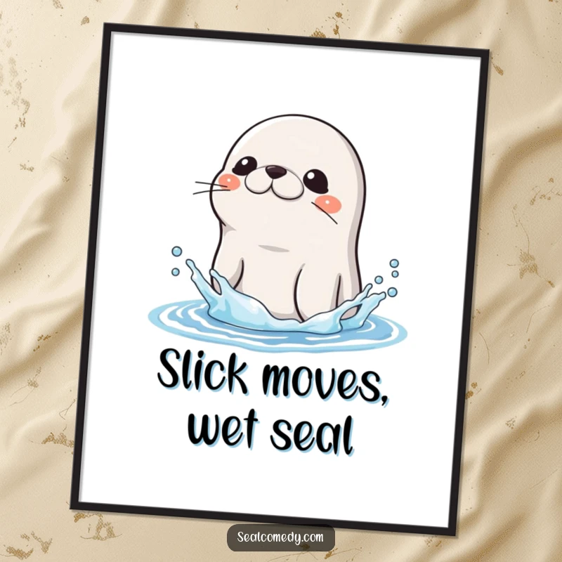 Funny Free Printable Wall Art: A seal with slick fur enthusiastically shakes water off its head in a dynamic pose.