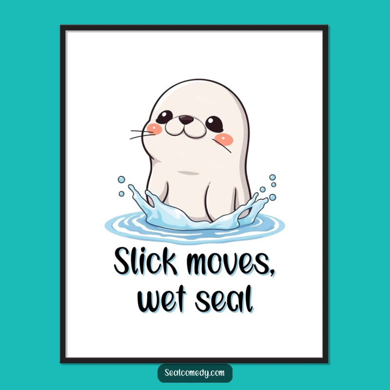 Free Printable Seal Wall Art: Shaking Off Water, Funny Wet Animal, Downloadable Decor