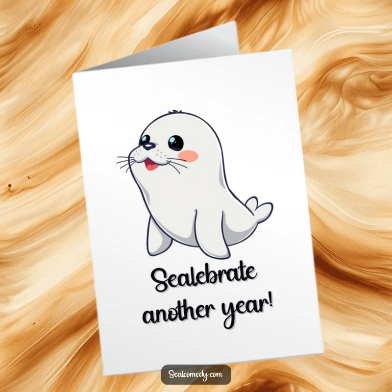 Funny Free Printable Birthday Card: Seal on alert, poised to dive with a determined expression for a hilarious greeting.
