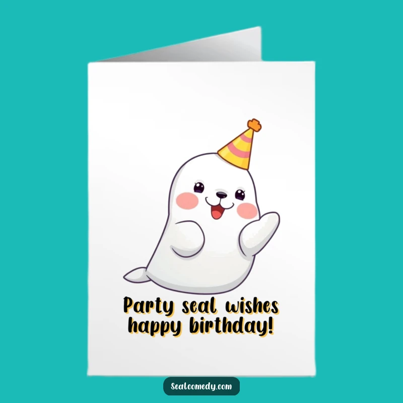 Free Printable Seal Birthday Card: Party Hat Seal Funny Celebrate Card Download