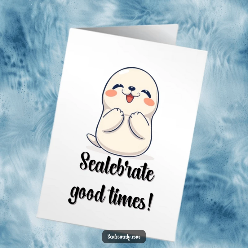 Funny Free Printable Seal Birthday Card: Happy seal clapping flippers with delight, downloadable art for a cheerful gift.