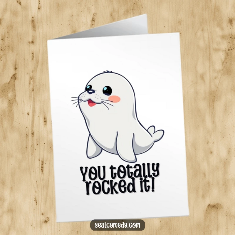 Funny Free Printable Congratulations Card: Alert seal ready to dive, celebrating success with humorous anticipation.