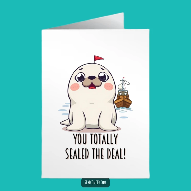 Free Printable Congrats Card: Surprised Seal Sees Boat - Humorous Downloadable Gift