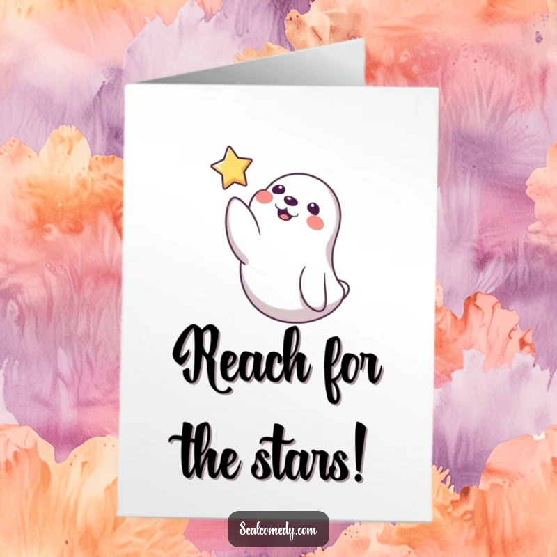 Funny Free Printable Seal Congratulations Card: Playful seal reaching for star icon, celebrating success, downloadable art.