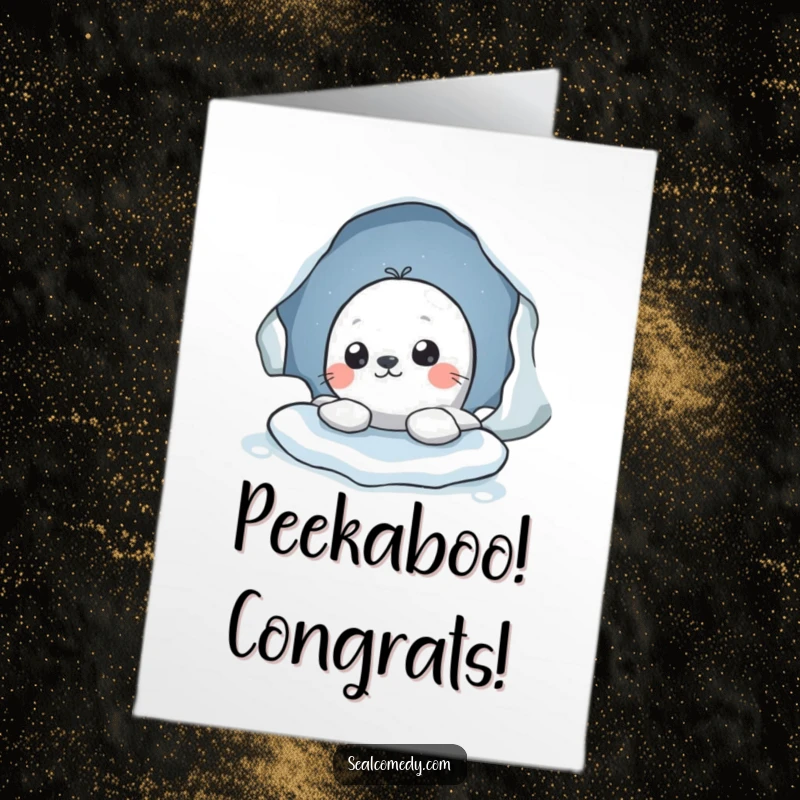 Funny Free Printable Congratulations Card: A curious seal peeking from an ice hole, ideal for a DIY announcement.