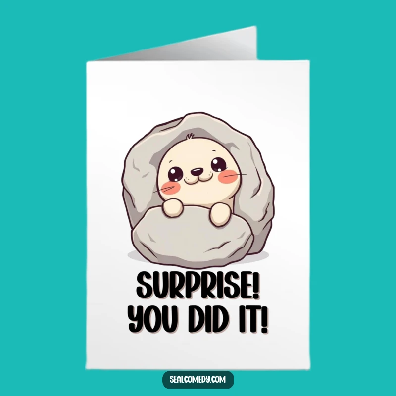 Free Printable Congrats Card: Mischievous Seal's Peek - Humorous Downloadable Gift