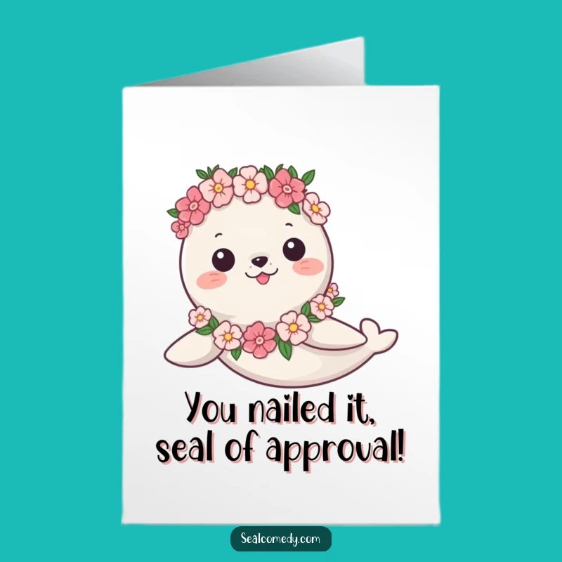 Free Printable Congrats Card: Adorable Seal with Flowers - Easy Downloadable Gift